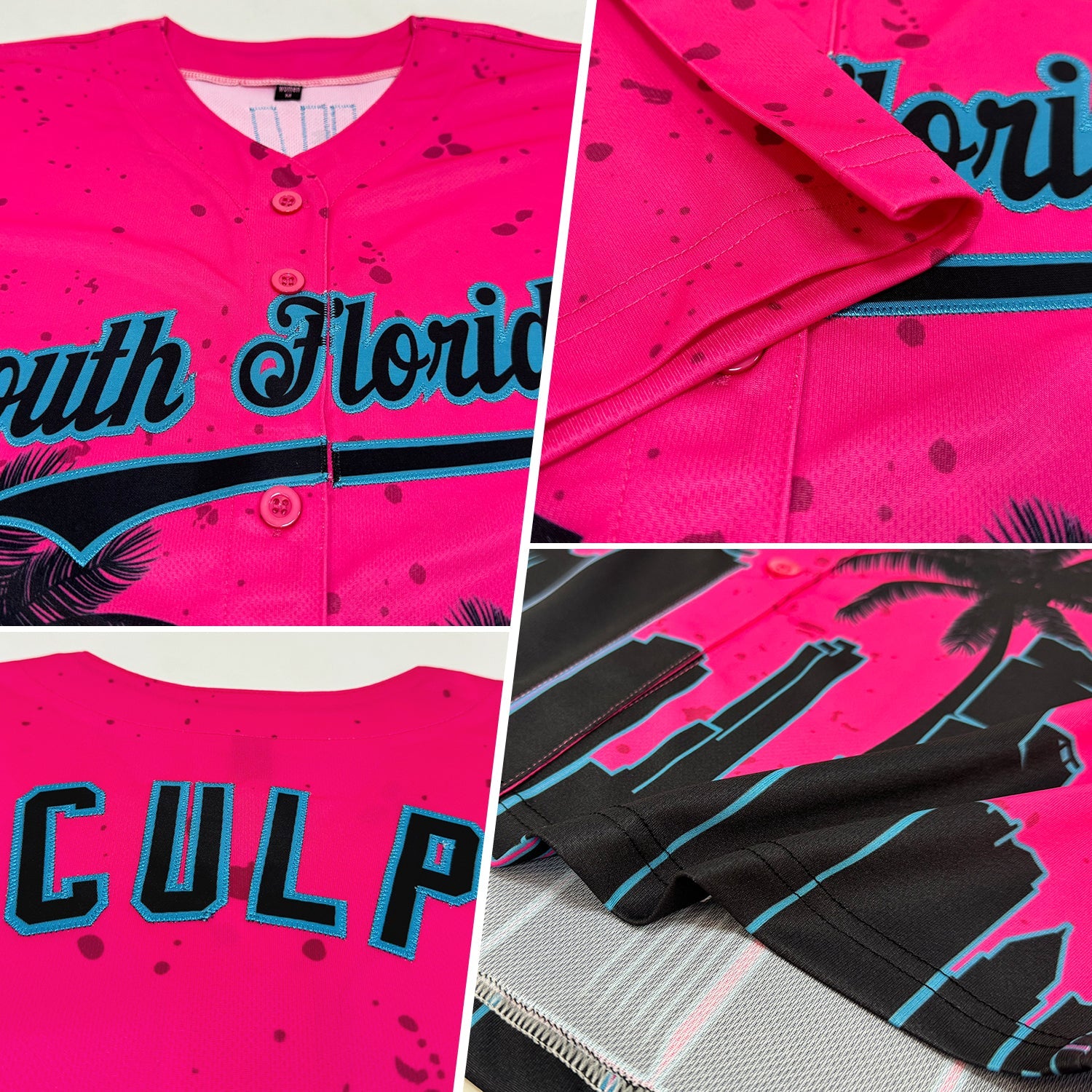 Custom Pink Lakes Blue-Black 3D Miami Palm Trees City Edition Authentic Baseball Jersey view 2