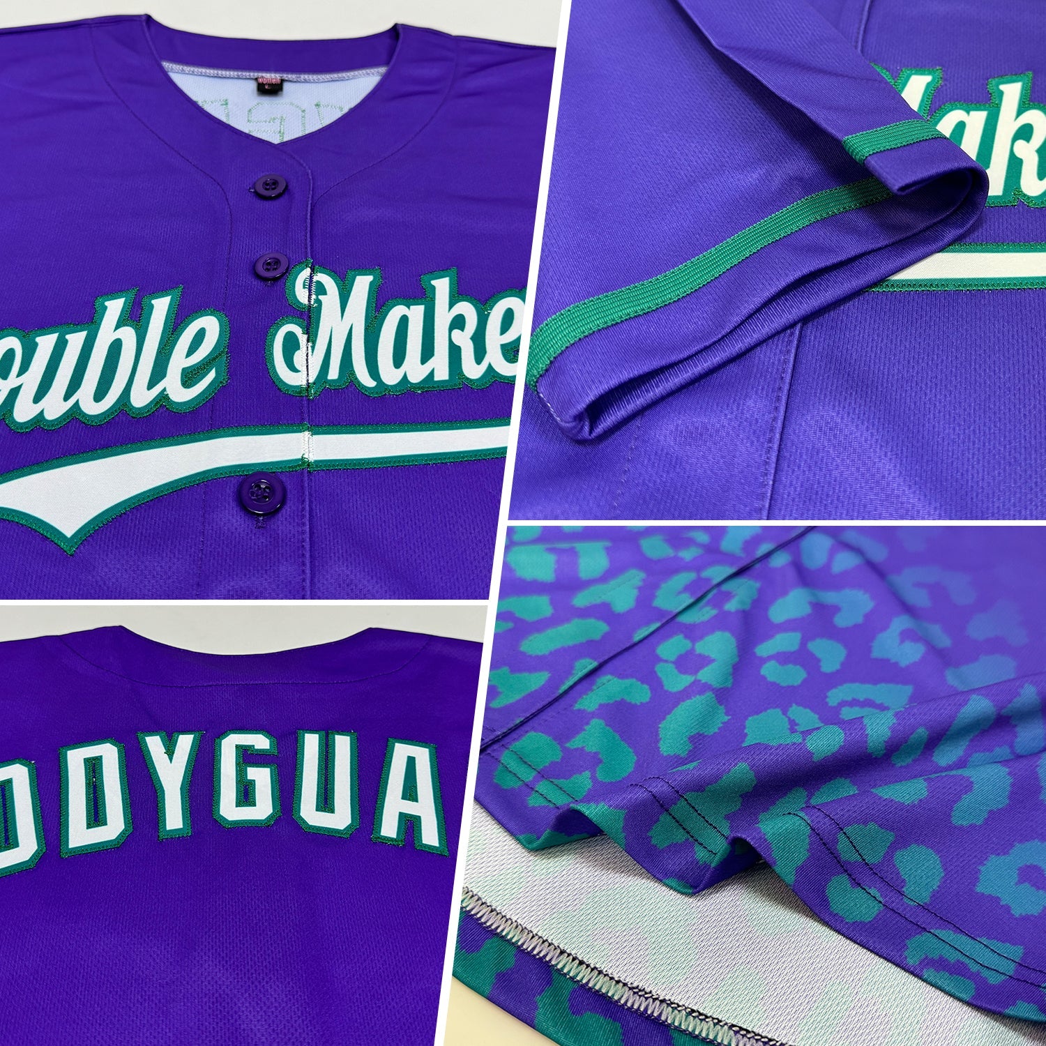 Custom Purple White-Teal 3D Pattern Design Leopard Print Fade Fashion Authentic Baseball Jersey view 2