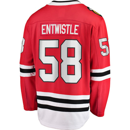 C.Blackhawks #58 MacKenzie Entwistle Fanatics Branded Home Breakaway Player Jersey Red Stitched American Hockey Jerseys - Main View