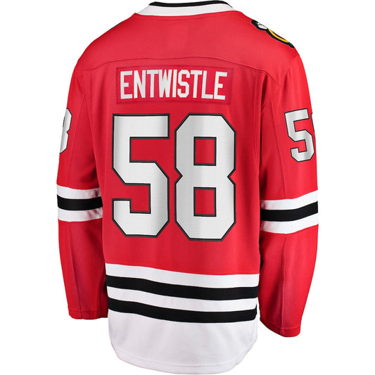 C.Blackhawks #58 MacKenzie Entwistle Fanatics Branded Home Breakaway Player Jersey Red Stitched American Hockey Jerseys - Main View
