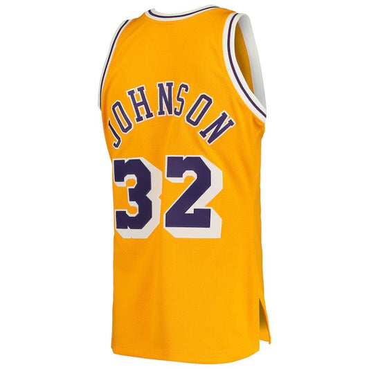 LA.Lakers #32 Magic Johnson Mitchell & Ness 1984-85 Hardwood Classics Authentic Jersey  Gold Stitched American Basketball Jersey - Main View