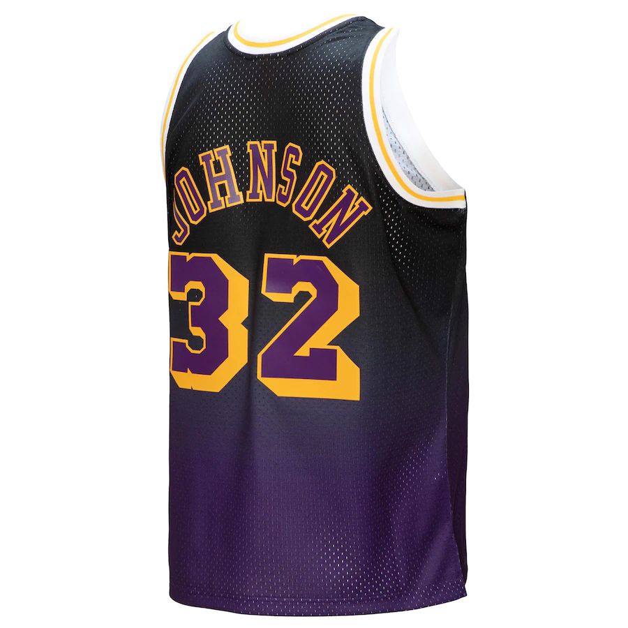 LA.Lakers #32 Magic Johnson Mitchell & Ness 1984-85 Hardwood Classics Fadeaway Swingman Player Jersey Purple Black Stitched American Basketball Jersey - Main View