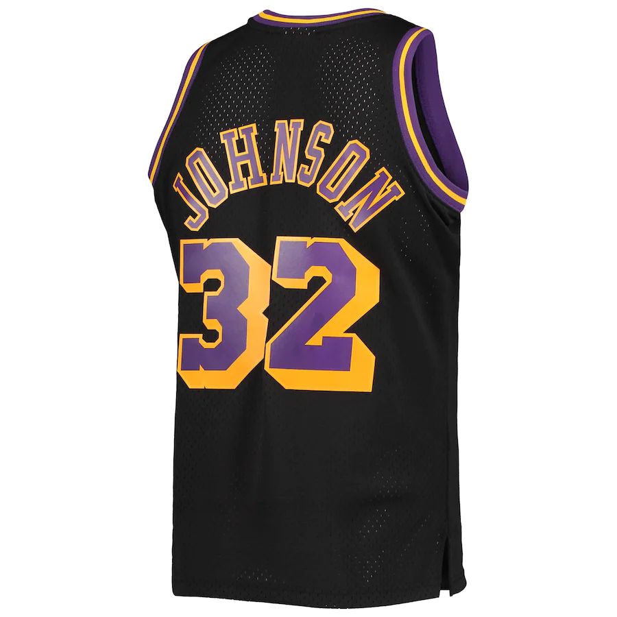 LA.Lakers #32 Magic Johnson Mitchell & Ness 1984-85 Hardwood Classics Reload 2.0 Throwback Swingman Jersey Black Stitched American Basketball Jersey - Main View