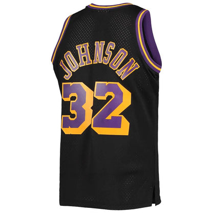 LA.Lakers #32 Magic Johnson Mitchell & Ness 1984-85 Hardwood Classics Reload 2.0 Throwback Swingman Jersey Black Stitched American Basketball Jersey - Main View