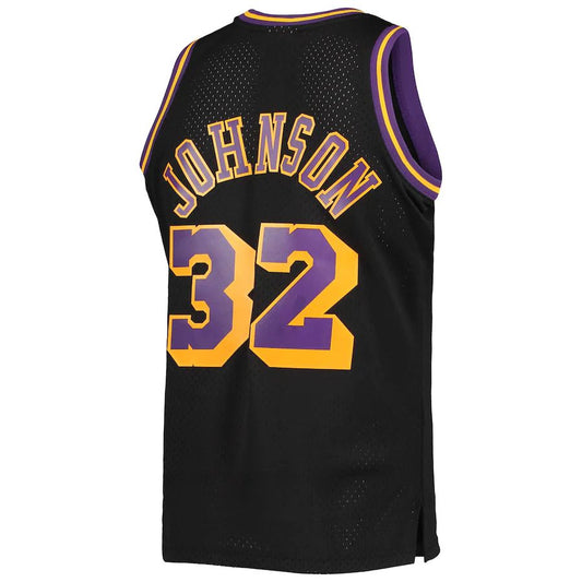 LA.Lakers #32 Magic Johnson Mitchell & Ness 1984-85 Hardwood Classics Reload 2.0 Throwback Swingman Jersey Black Stitched American Basketball Jersey - Main View