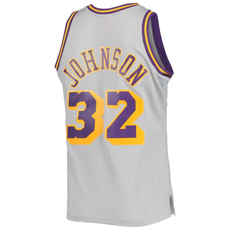LA.Lakers #32 Magic Johnson Mitchell & Ness 1984-85 Hardwood Classics Reload 2.0 Throwback Swingman Jersey Gray Stitched American Basketball Jersey - Main View