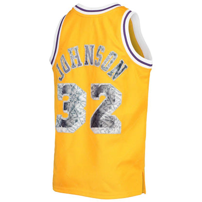 LA.Lakers #32 Magic Johnson Mitchell & Ness Hardwood Classics 75th Anniversary Diamond Jersey Gold Stitched American Basketball Jersey - Main View