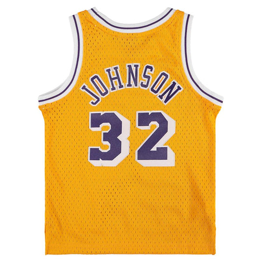 LA.Lakers #32 Magic Johnson Mitchell & Ness Preschool 1984-1985 Hardwood Classics Throwback Team Jersey Gold Stitched American Basketball Jersey - Main View