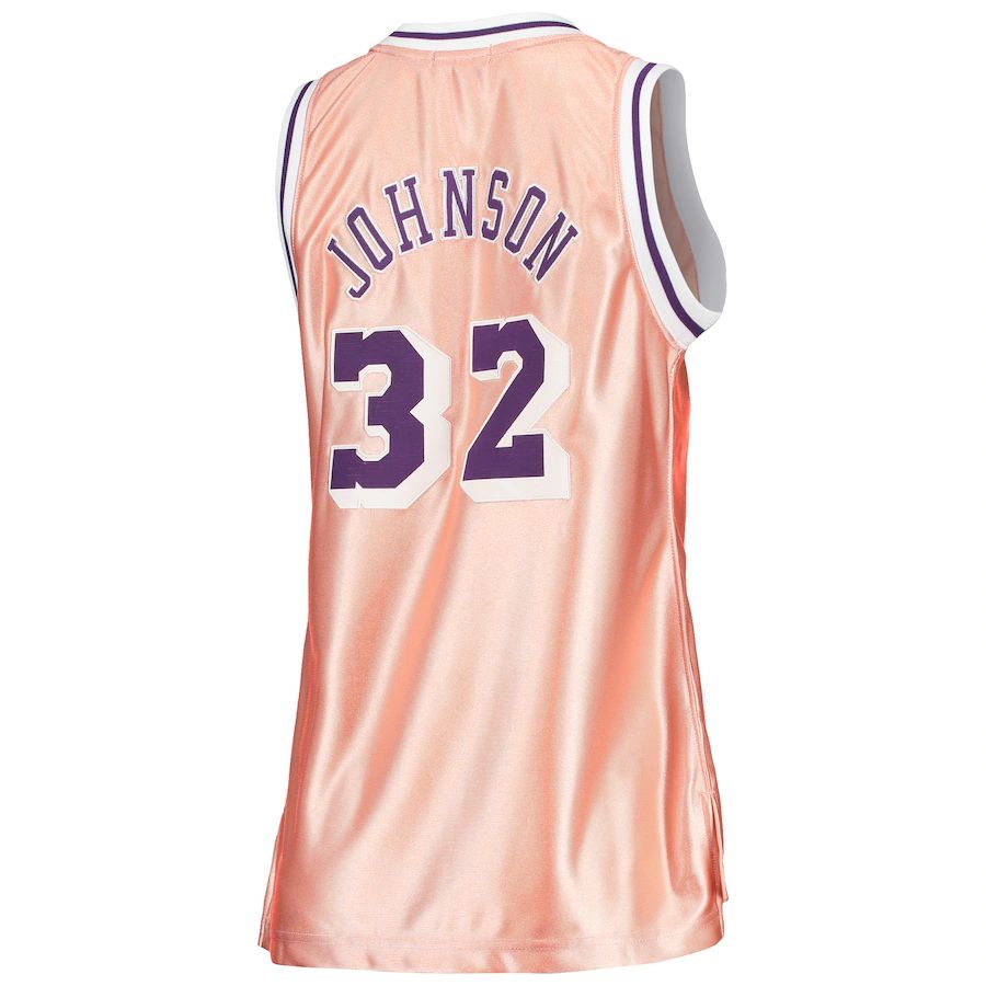 LA.Lakers #32 Magic Johnson Mitchell & Ness Women's 75th Anniversary Rose Gold 1984 Swingman Jersey Pink Stitched American Basketball Jersey - Main View