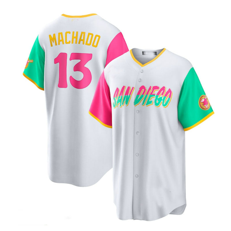 San Diego Padres #13 Manny Machado 2022 City Connect Replica Player Jersey - White Baseball Jerseys - Main View