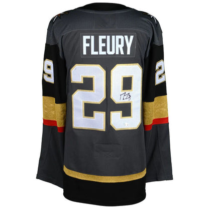 V.Golden Knights #29 Marc-Andre Fleury Fanatics Authentic Autographed Black Gray Stitched American Hockey Jerseys - Main View