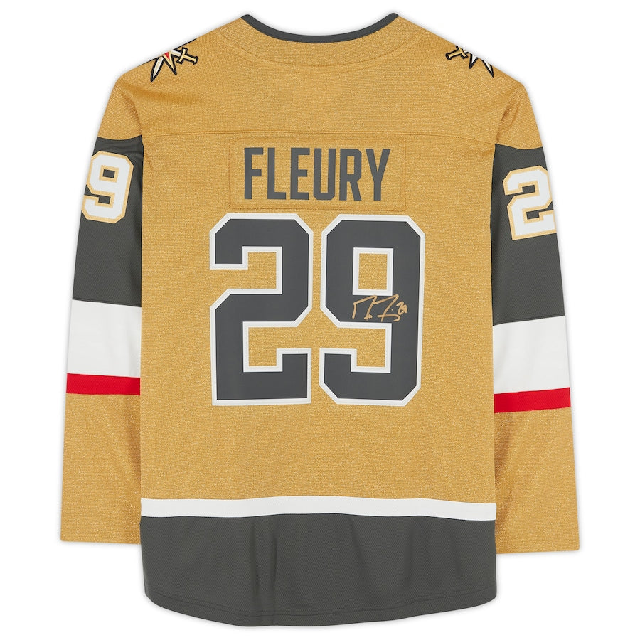 V.Golden Knights #29 Marc-Andre Fleury Fanatics Authentic Autographed Gold Alternate Breakaway Jersey Stitched American Hockey Jerseys - Main View