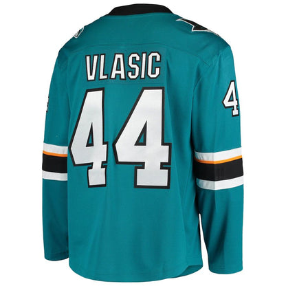 SJ.Sharks #44 Marc-Edouard Vlasic Fanatics Branded Breakaway Home Player Jersey Teal Stitched American Hockey Jerseys - Main View