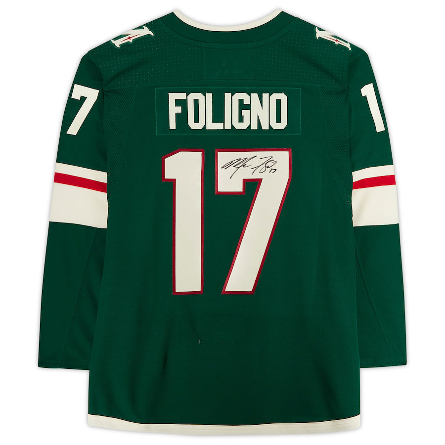 M.Wild #17 Marcus Foligno Fanatics Authentic Autographed Jersey Green Stitched American Hockey Jerseys - Main View