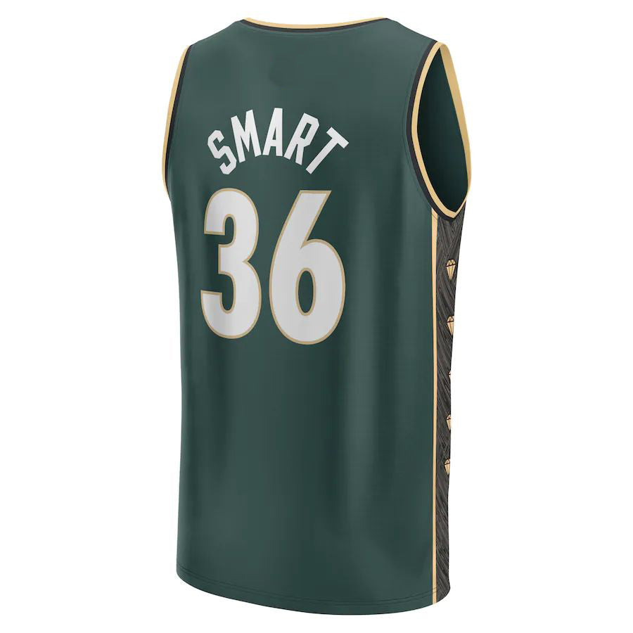 B.Celtics #36 Marcus Smart Fanatics Branded 2022-23 Fastbreak Jersey City Edition Kelly Green Stitched American Basketball Jersey - Main View