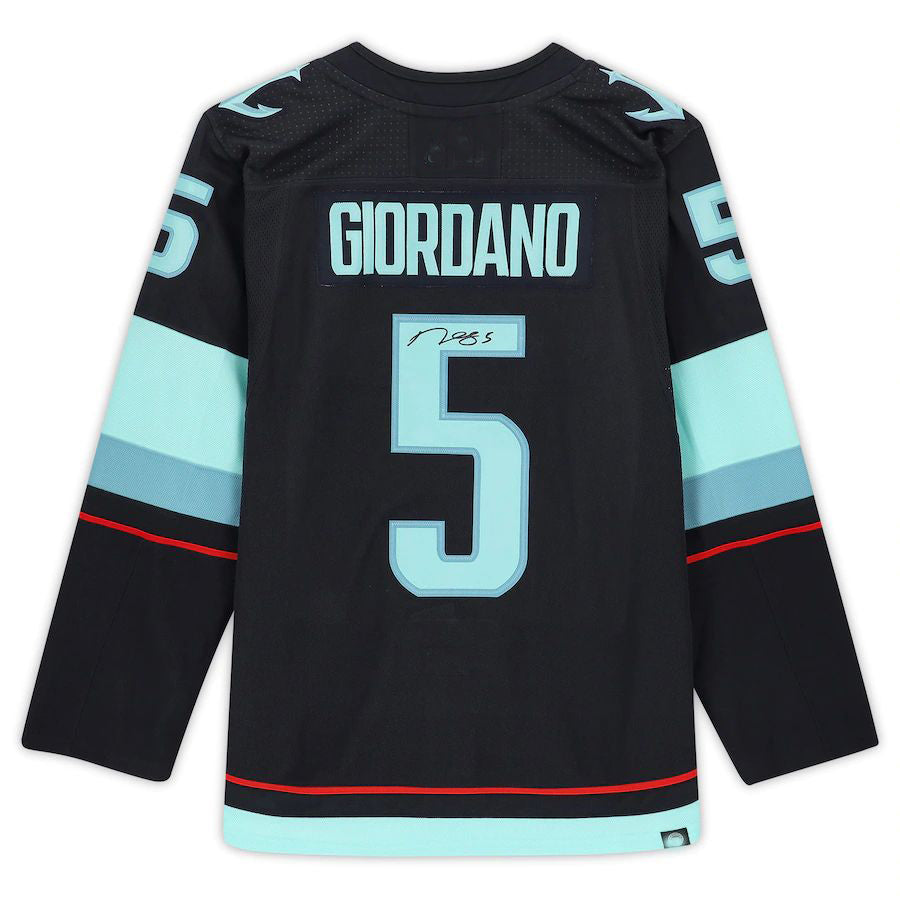 S.Kraken #5 Mark Giordano Fanatics Authentic Autographed  with Inaugural Season Jersey Patch Blue Stitched American Hockey Jerseys - Main View