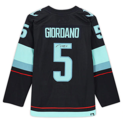 S.Kraken #5 Mark Giordano Fanatics Authentic Autographed  with Inaugural Season Jersey Patch Blue Stitched American Hockey Jerseys - Main View