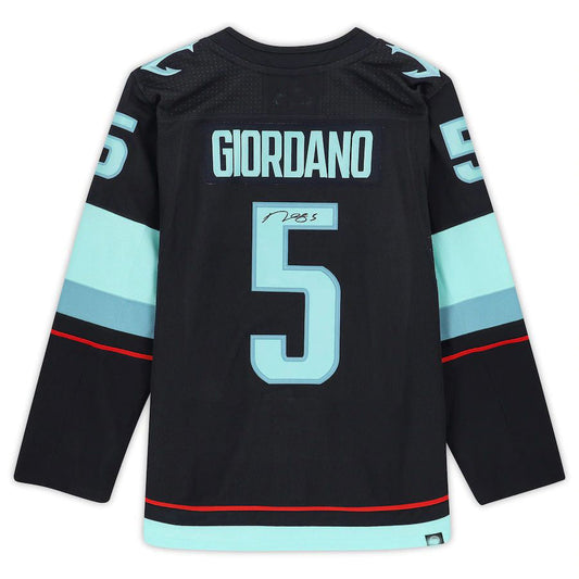 S.Kraken #5 Mark Giordano Fanatics Authentic Autographed  with Inaugural Season Jersey Patch Blue Stitched American Hockey Jerseys - Main View