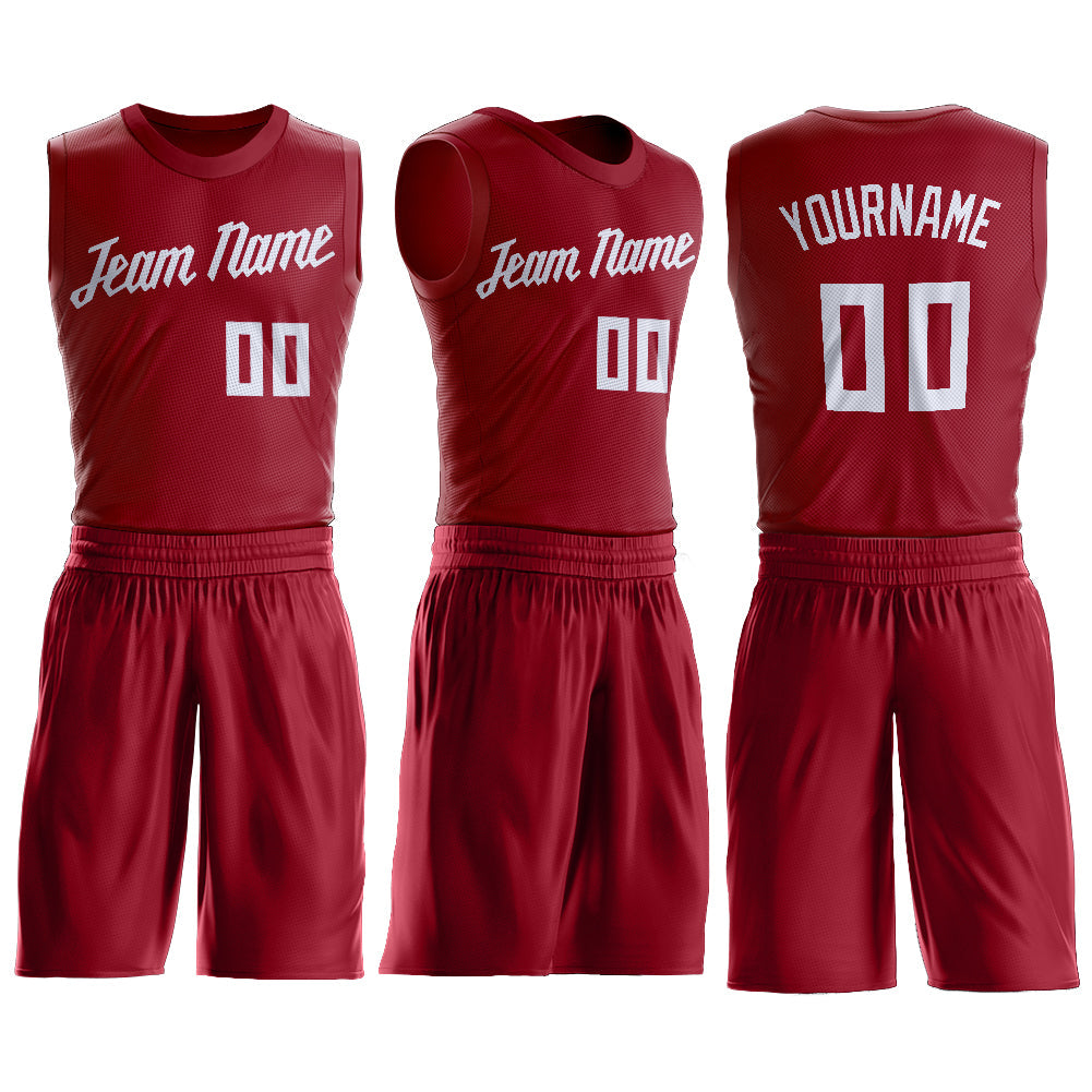 Custom Maroon White Round Neck Basketball Uniform Jersey view 2