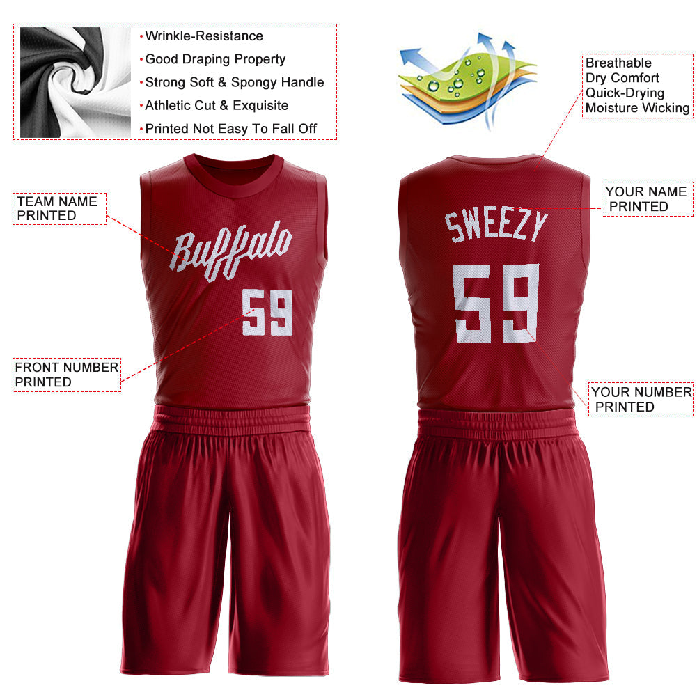 Custom Maroon White Round Neck Basketball Uniform Jersey view 3
