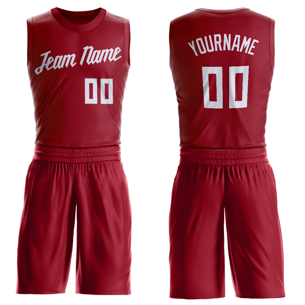Custom Maroon White Round Neck Basketball Uniform Jersey - Main View