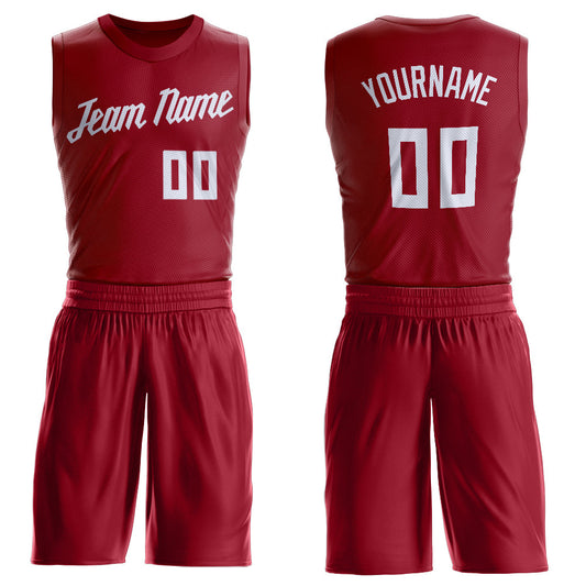 Custom Maroon White Round Neck Basketball Uniform Jersey - Main View