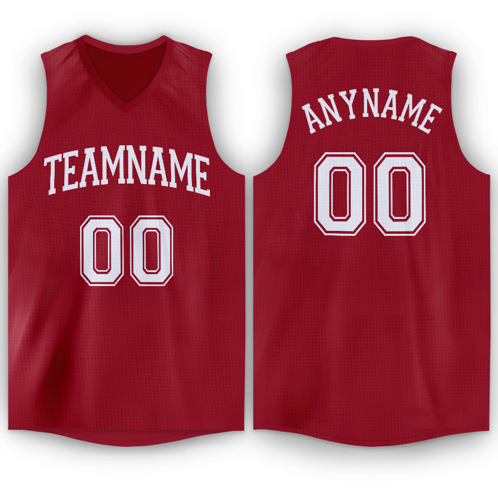 Custom Maroon White V-Neck Basketball Jersey - Main View