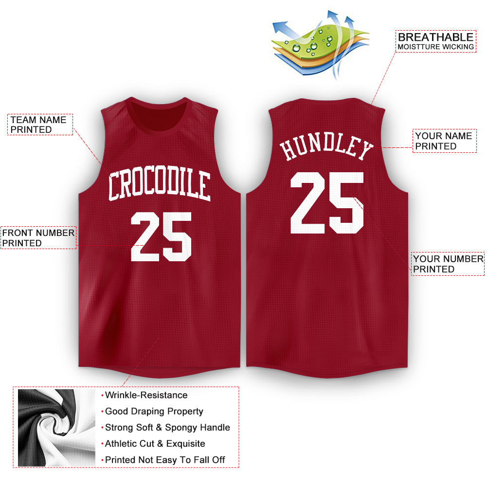 Custom Maroon White Round Neck Basketball Jersey view 2