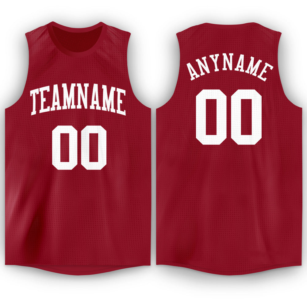 Custom Maroon White Round Neck Basketball Jersey - Main View