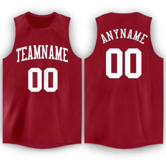 Custom Maroon White Round Neck Basketball Jersey - Main View