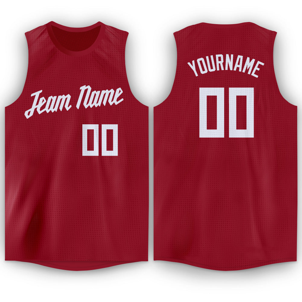Custom Maroon White Round Neck Basketball Jersey - Main View