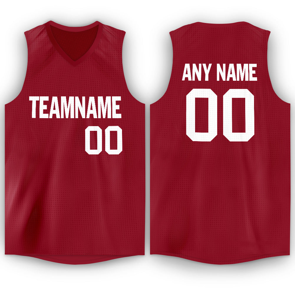 Custom Maroon White V-Neck Basketball Jersey - Main View