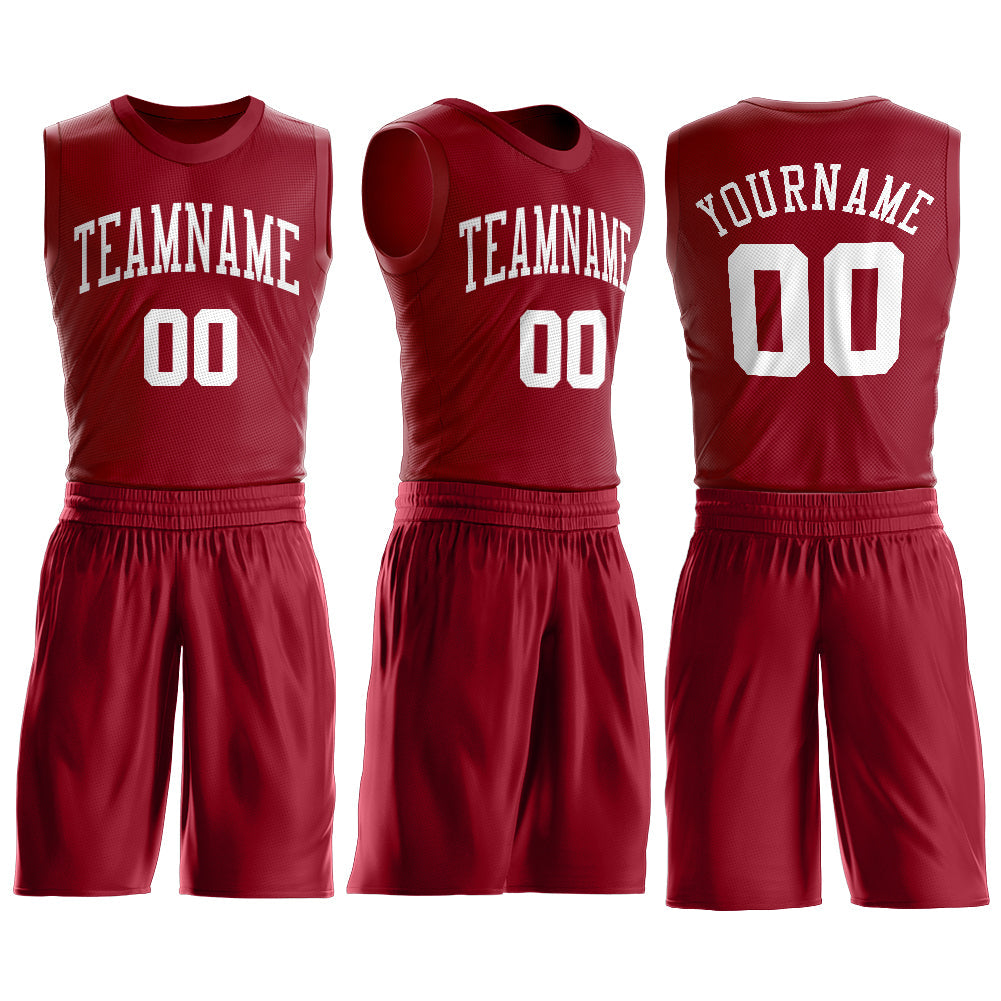 Custom Maroon White Round Neck Basketball Uniform Jersey view 2