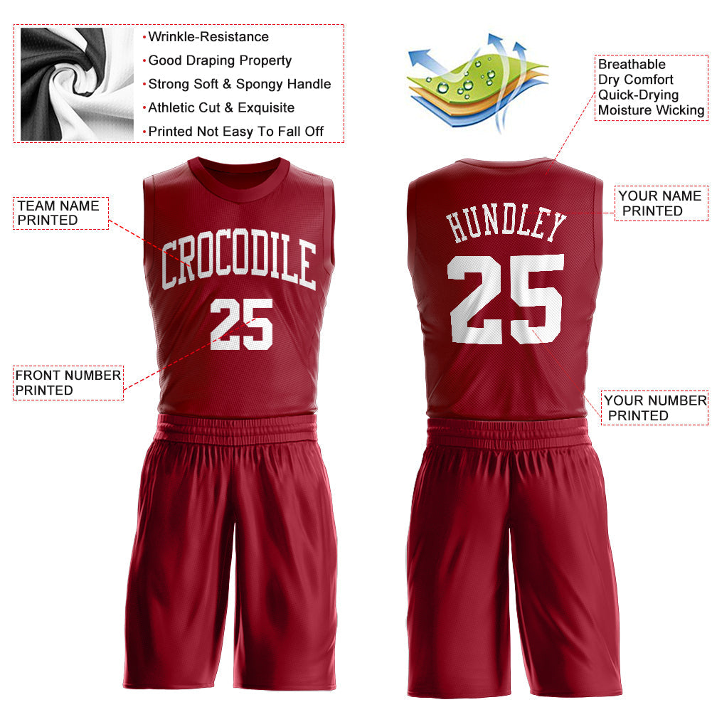 Custom Maroon White Round Neck Basketball Uniform Jersey view 3