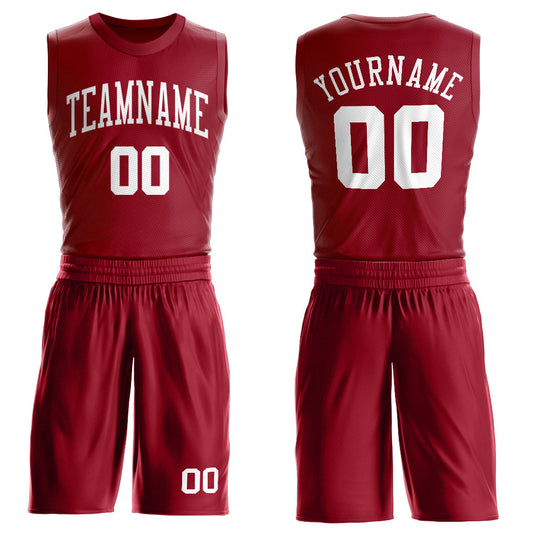 Custom Maroon White Round Neck Basketball Uniform Jersey - Main View