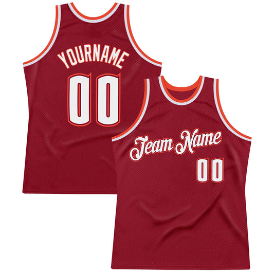 Custom Maroon White-Orange Authentic Throwback Basketball Jersey - Main View