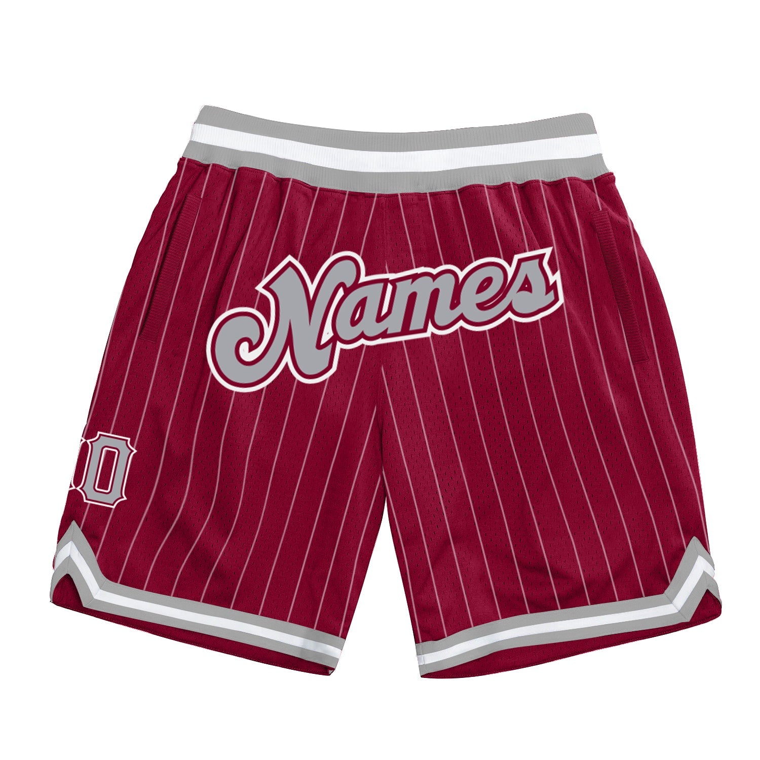 Custom Maroon White Pinstripe Gray-White Authentic Basketball Shorts - Main View
