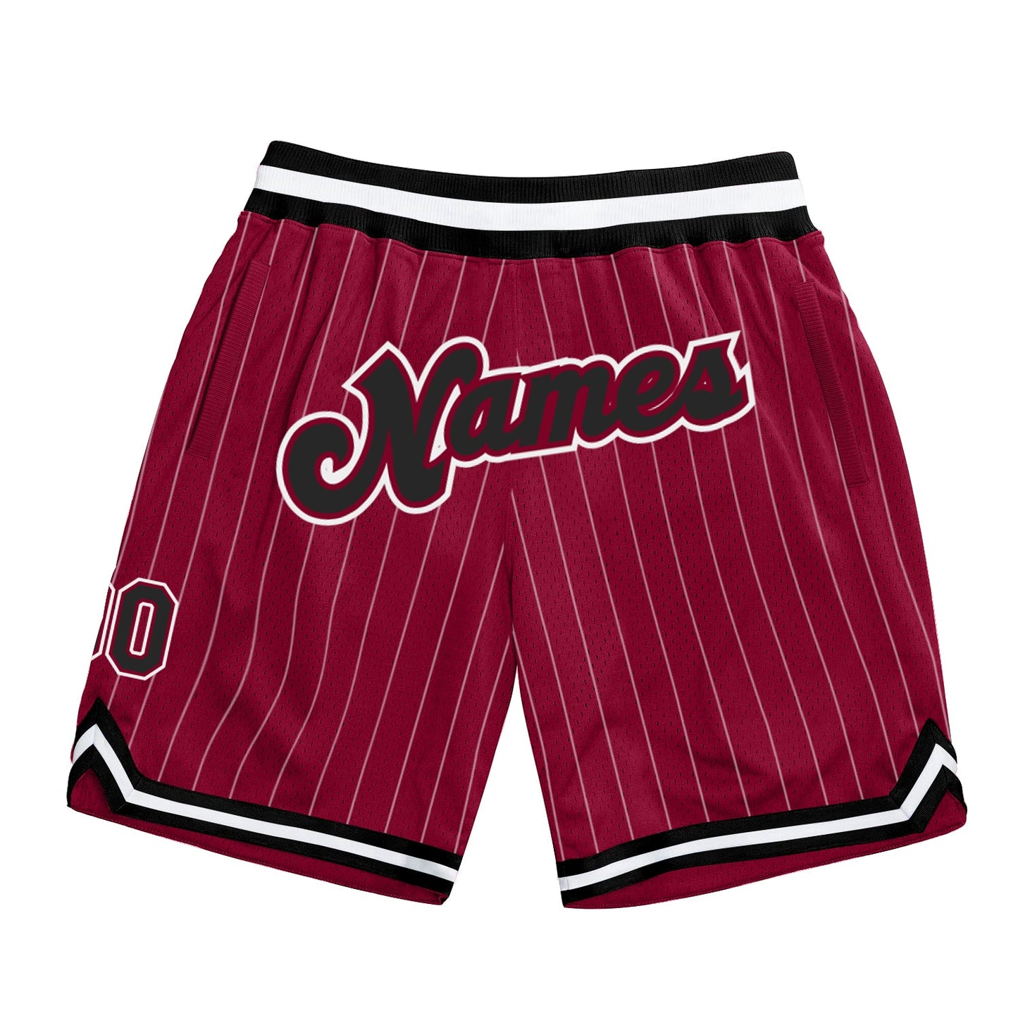 Custom Maroon White Pinstripe Black-White Authentic Basketball Shorts - Main View
