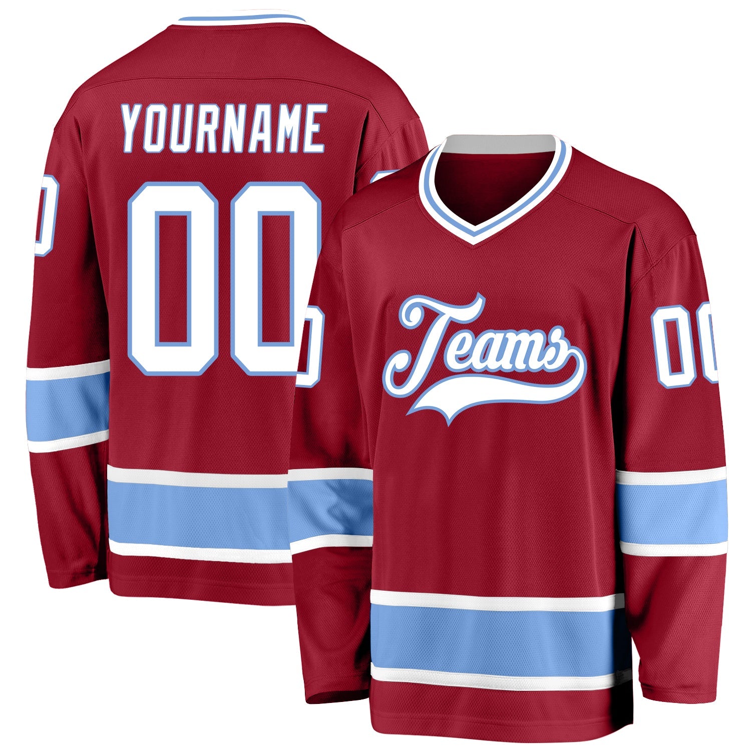 Custom Maroon White-Light Blue Hockey Jersey - Main View