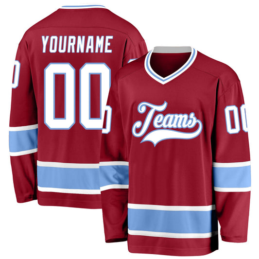 Custom Maroon White-Light Blue Hockey Jersey - Main View