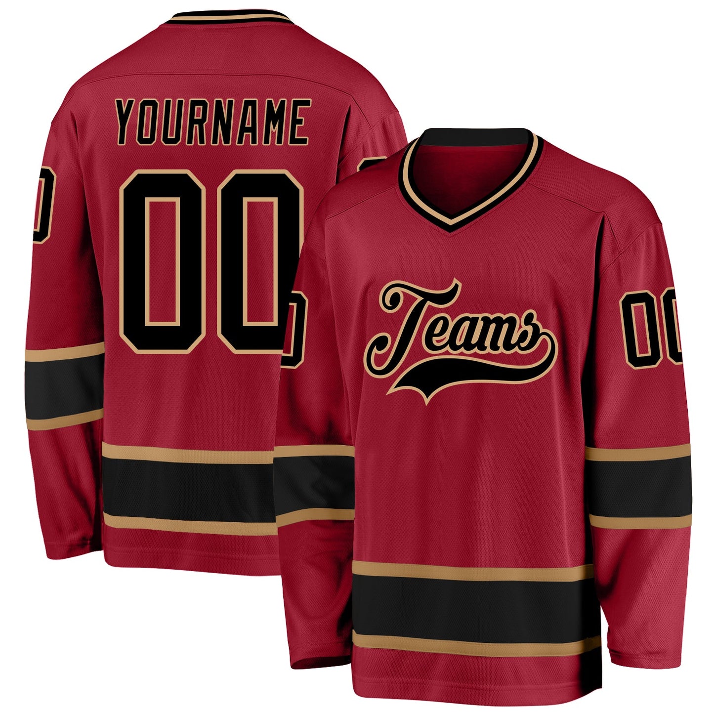 Custom Maroon Black-Old Gold Hockey Jersey - Main View