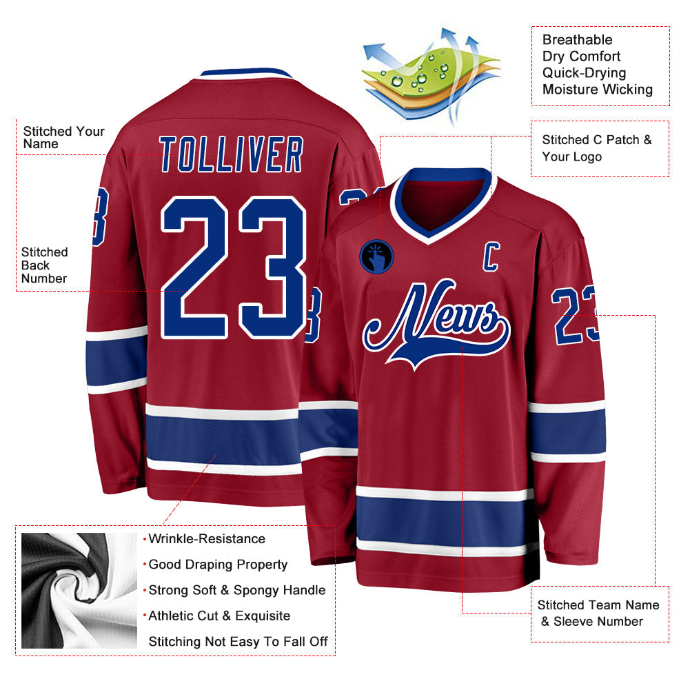 Custom Maroon Royal-White Hockey Jersey view 2