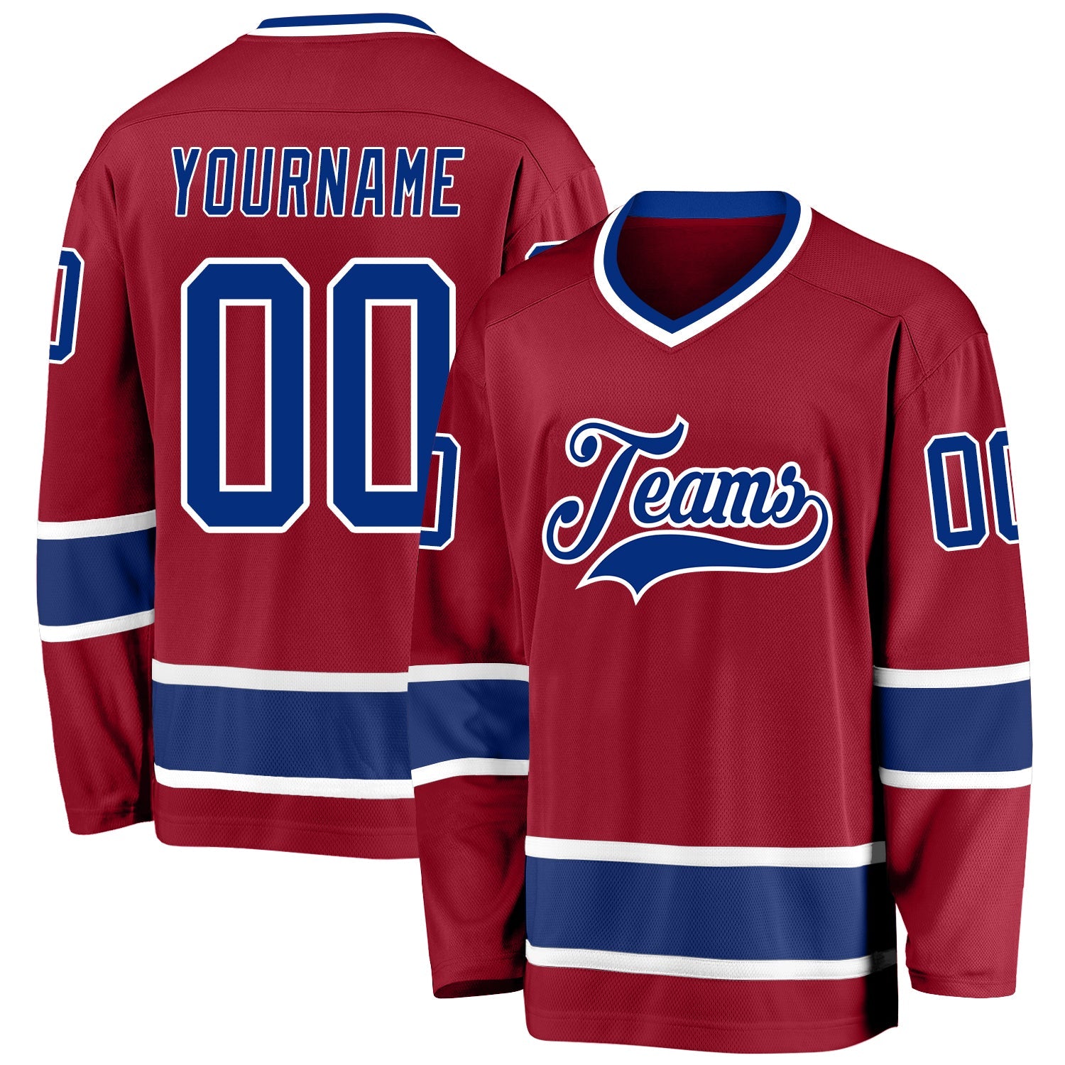 Custom Maroon Royal-White Hockey Jersey - Main View