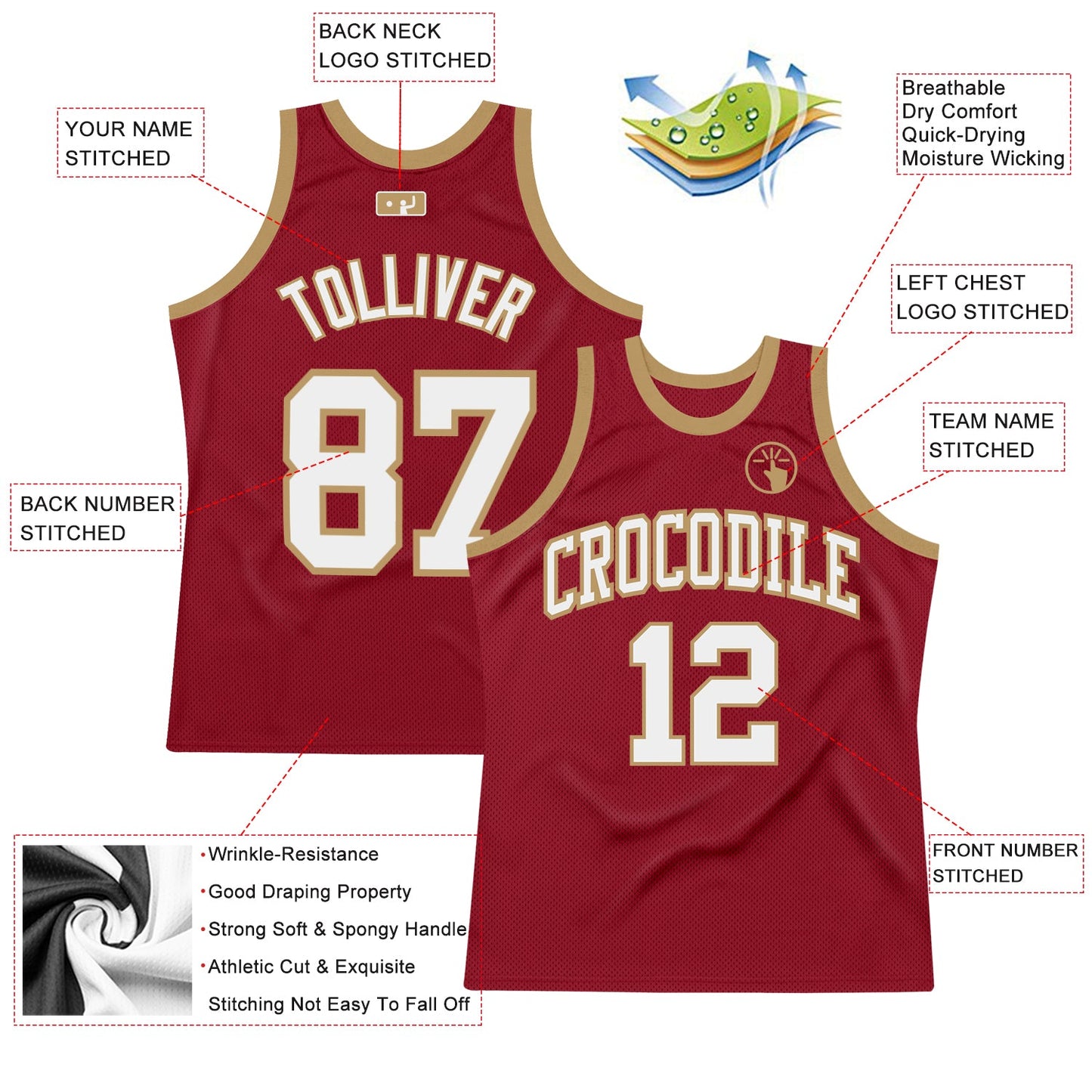 Custom Maroon White-Old Gold Authentic Throwback Basketball Jersey view 2