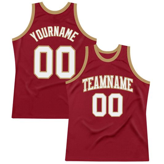 Custom Maroon White-Old Gold Authentic Throwback Basketball Jersey - Main View