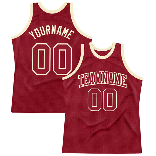 Custom Maroon Maroon-Cream Authentic Throwback Basketball Jersey - Main View