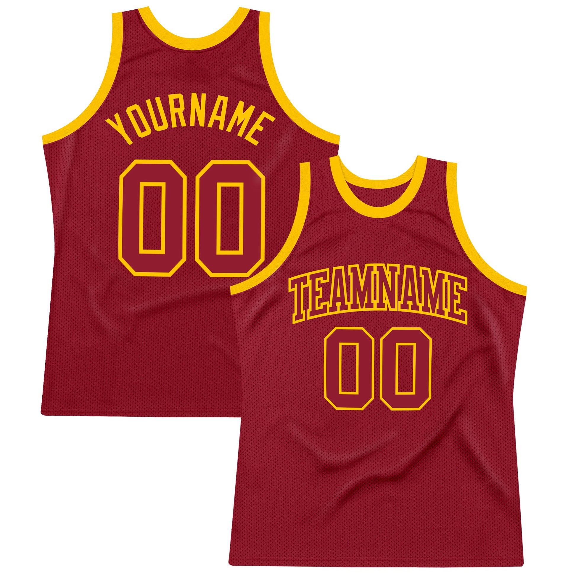 Custom Maroon Maroon-Gold Authentic Throwback Basketball Jersey - Main View