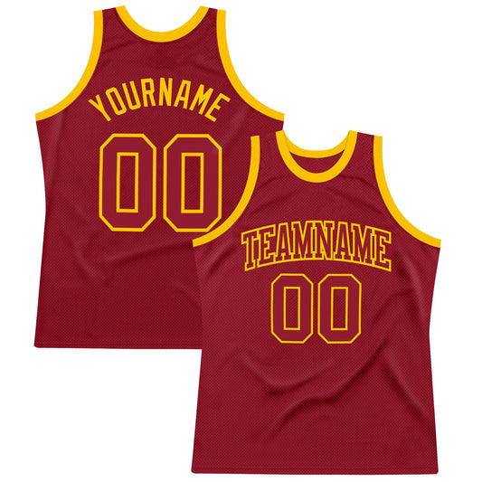 Custom Maroon Maroon-Gold Authentic Throwback Basketball Jersey - Main View