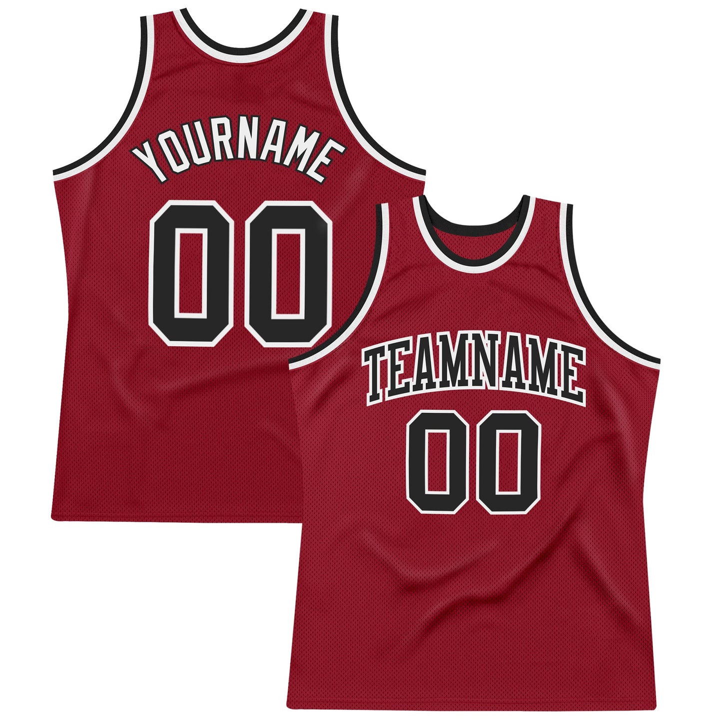 Custom Maroon Black-White Authentic Throwback Basketball Jersey - Main View