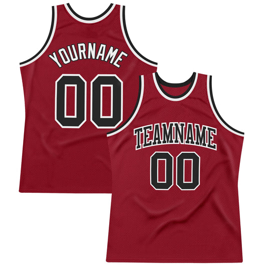 Custom Maroon Black-White Authentic Throwback Basketball Jersey - Main View